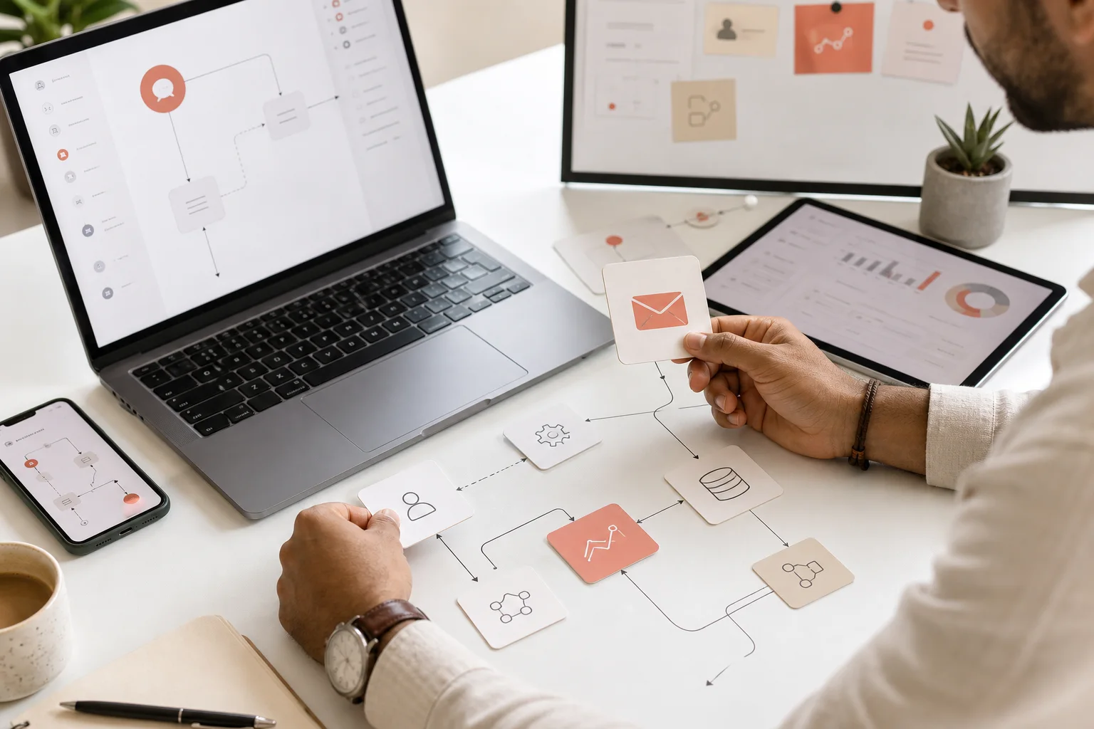 Automatisation reliant CRM, emails, service client et agents IA