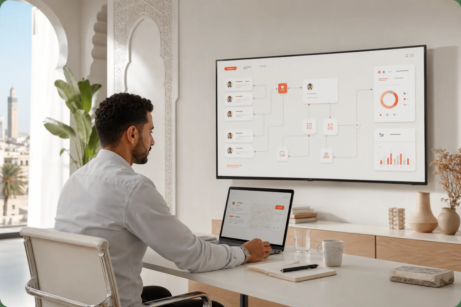 Système d'automatisation IA reliant CRM, messages clients et données opérationnelles